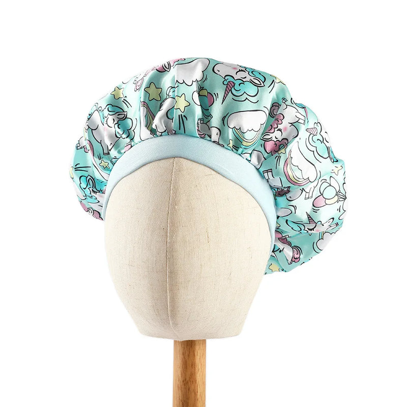 Butterfly Print Satin Sleep Cap for Kids