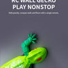 A bright green remote control wall-climbing gecko toy is shown climbing on a gray surface.