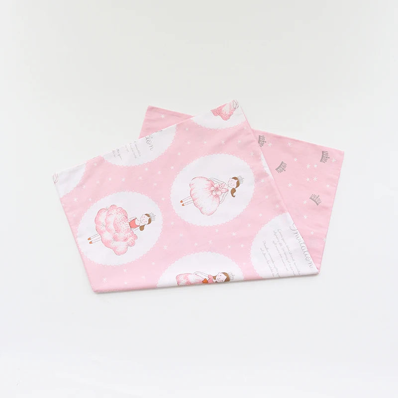 Pink soft cotton baby pillowcase featuring a cartoon design of a baby girl