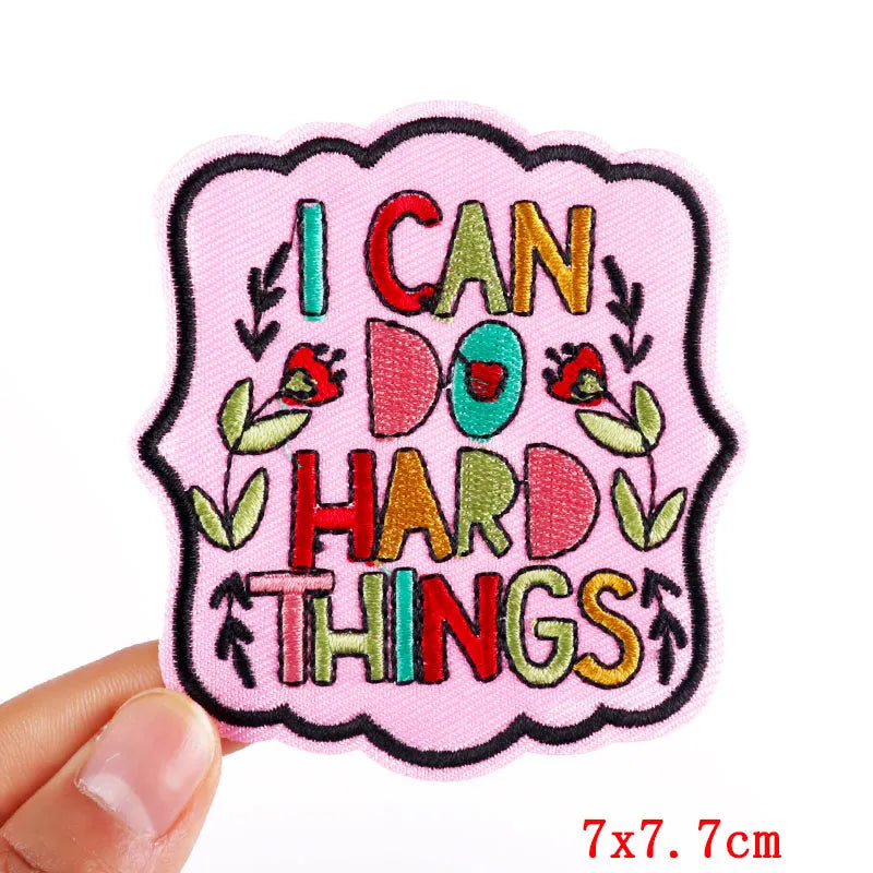 Encouraging Embroidered Iron-On Patches for Jackets, Jeans & Bags