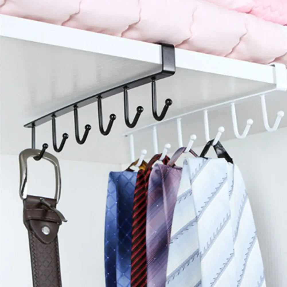 6-Hook Under Cabinet Storage Rack for Kitchen and Closet Organization