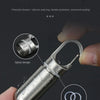 Stainless steel waterproof pill capsule with a spiral design and silicone seal ring being held by a hand