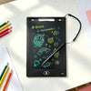 A black portable LCD drawing tablet displaying a green constellation theme with various space-related icons.