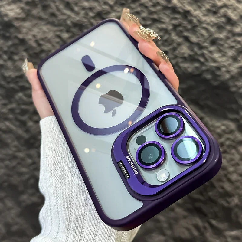 Luxury Magnetic Shockproof Phone Case with Kickstand and Lens Protection