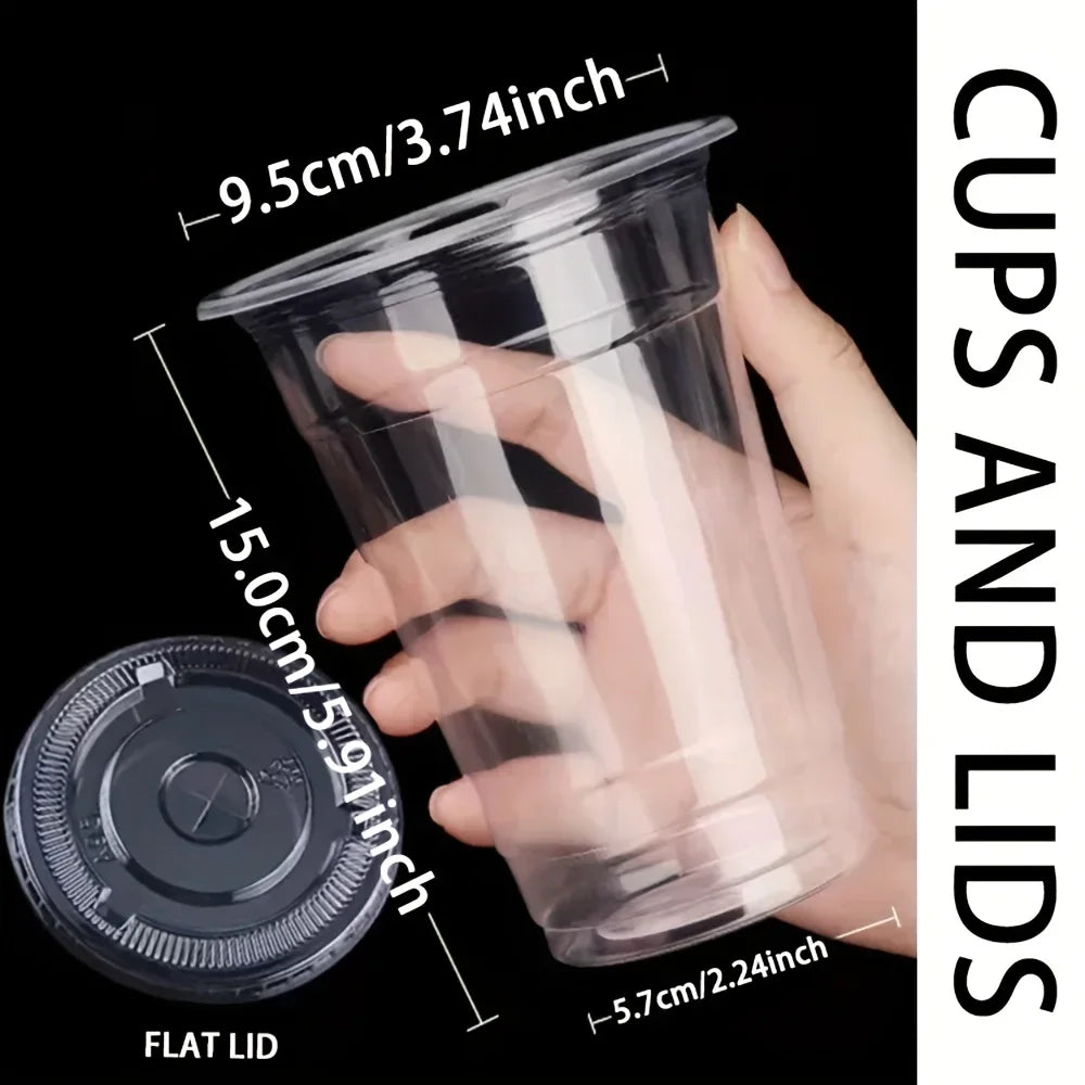 Disposable Plastic Cups with Lids (50-Pack)