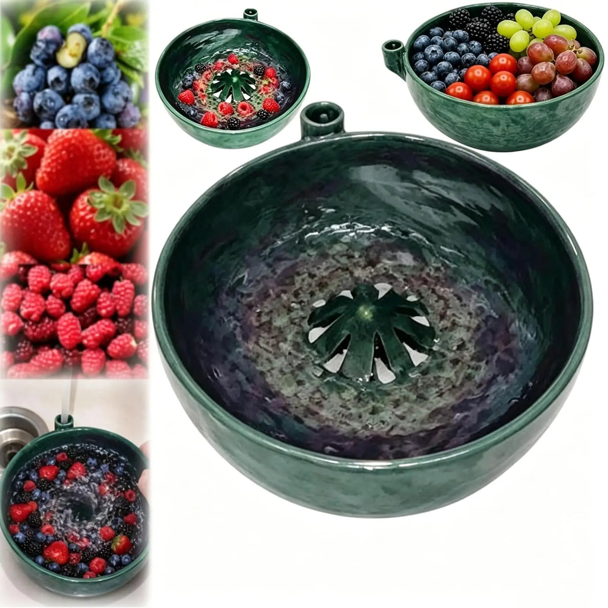 Self-Spinning Fruit & Vegetable Washer Bowl with Drain Holes