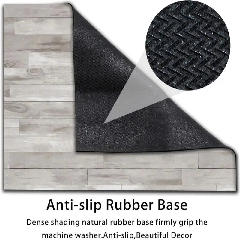 Anti-slip rubber base for a machine washer featuring wood grain siding and a black fabric cover.