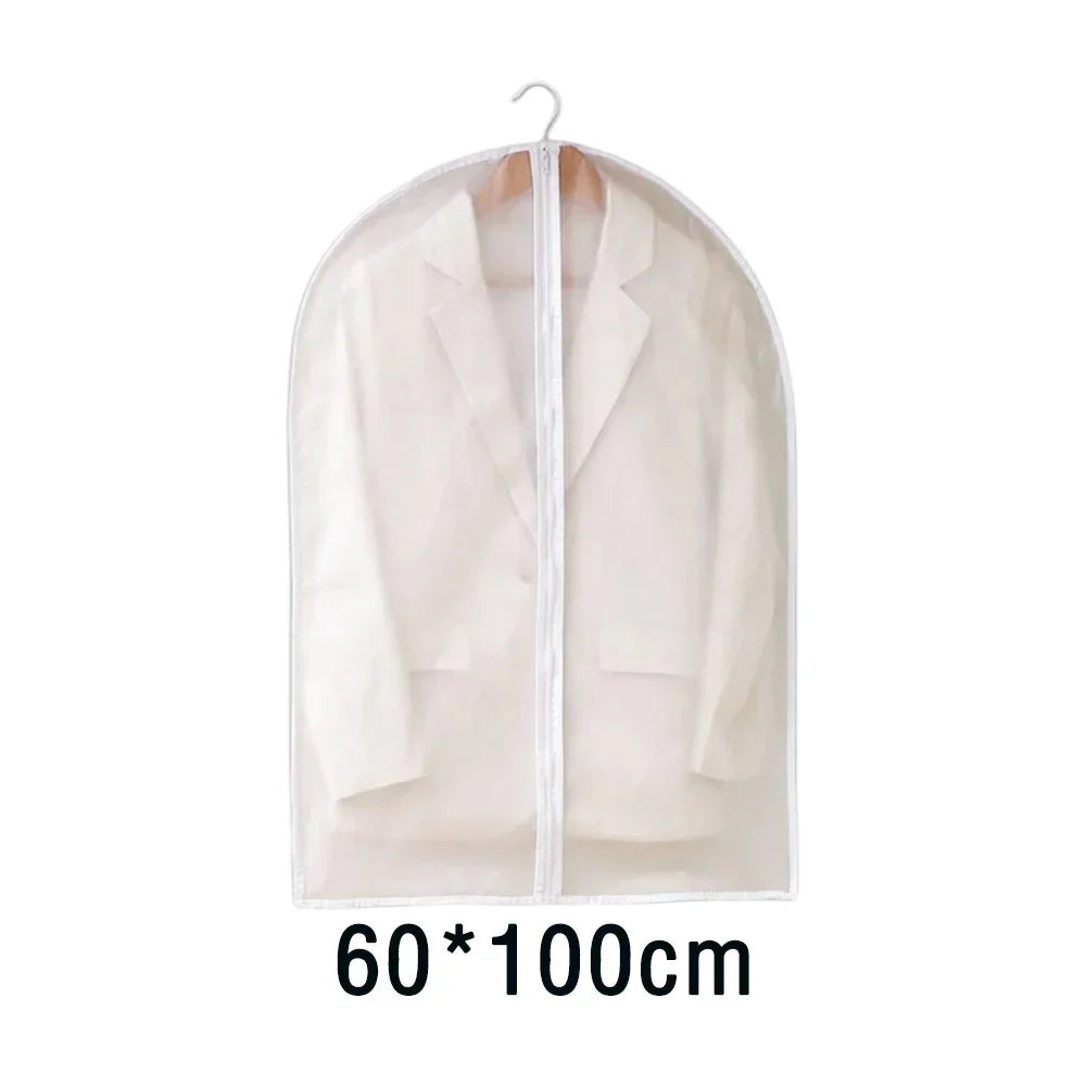 A clear, sheer garment storage bag with a hanger, measuring 60x100cm.