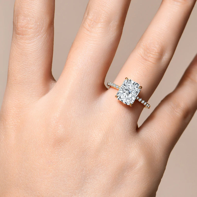 Radiant Cut Moissanite Engagement Ring with Hidden Halo