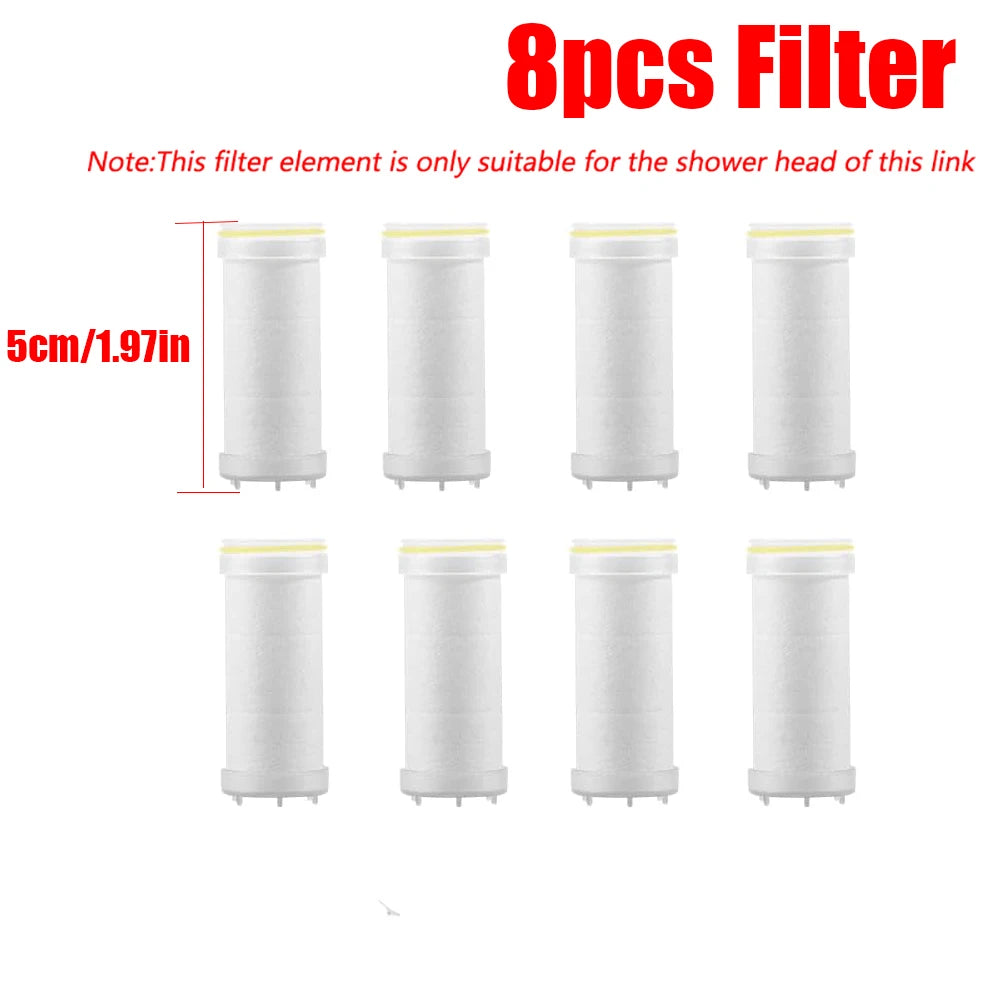 Eight silicone filter elements for a shower head, packaged in a set of eight.