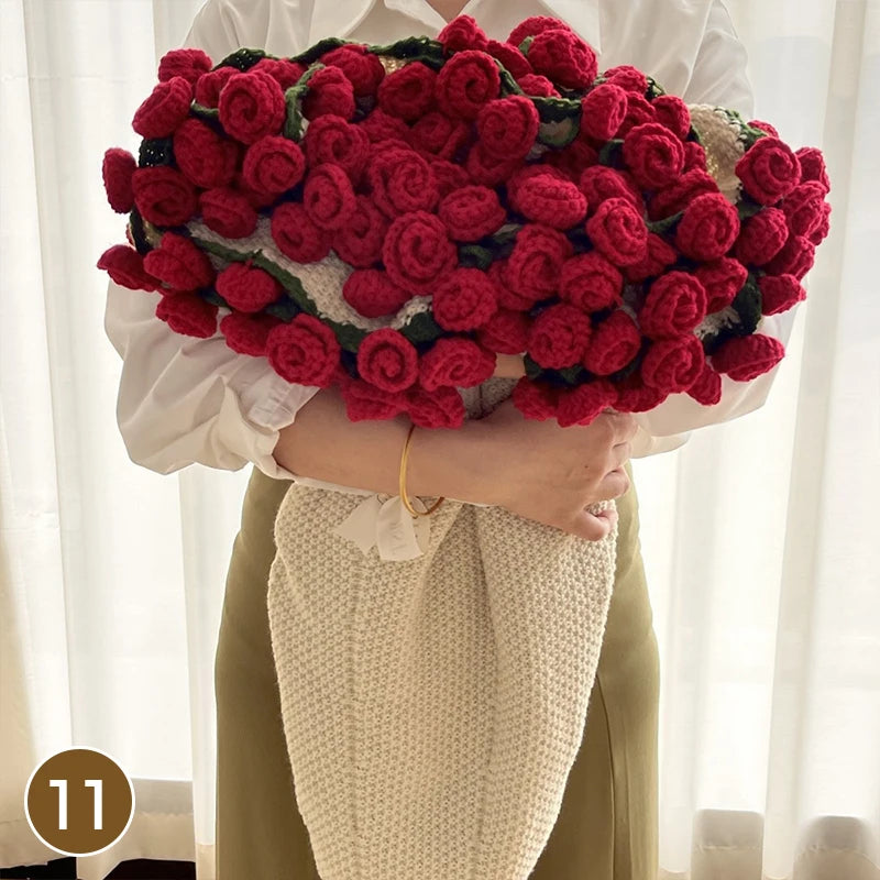 Hand Knitted Rose Bouquet Throw Blanket
