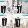 Black collapsible laundry baskets used for organizing clothes in a laundry room, baby room, and bedroom.