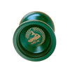 A green MAGICYOYO N12 shark metal yoyo with an unresponsive bearing and a circular logo.