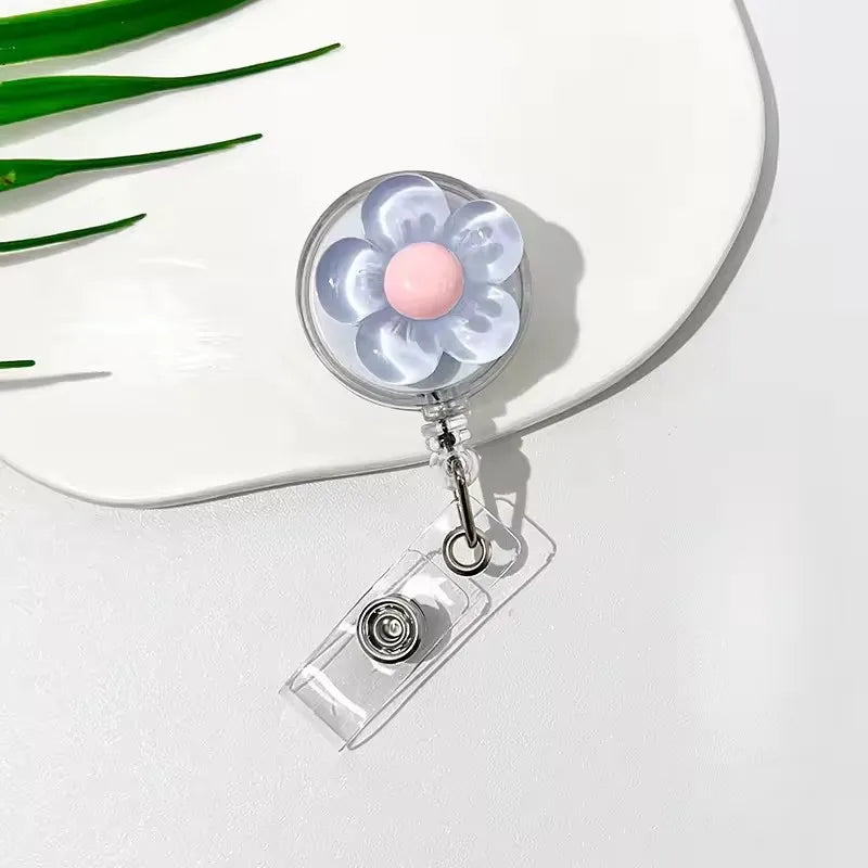 Floral Retractable Badge Reel with Clear ID Holder