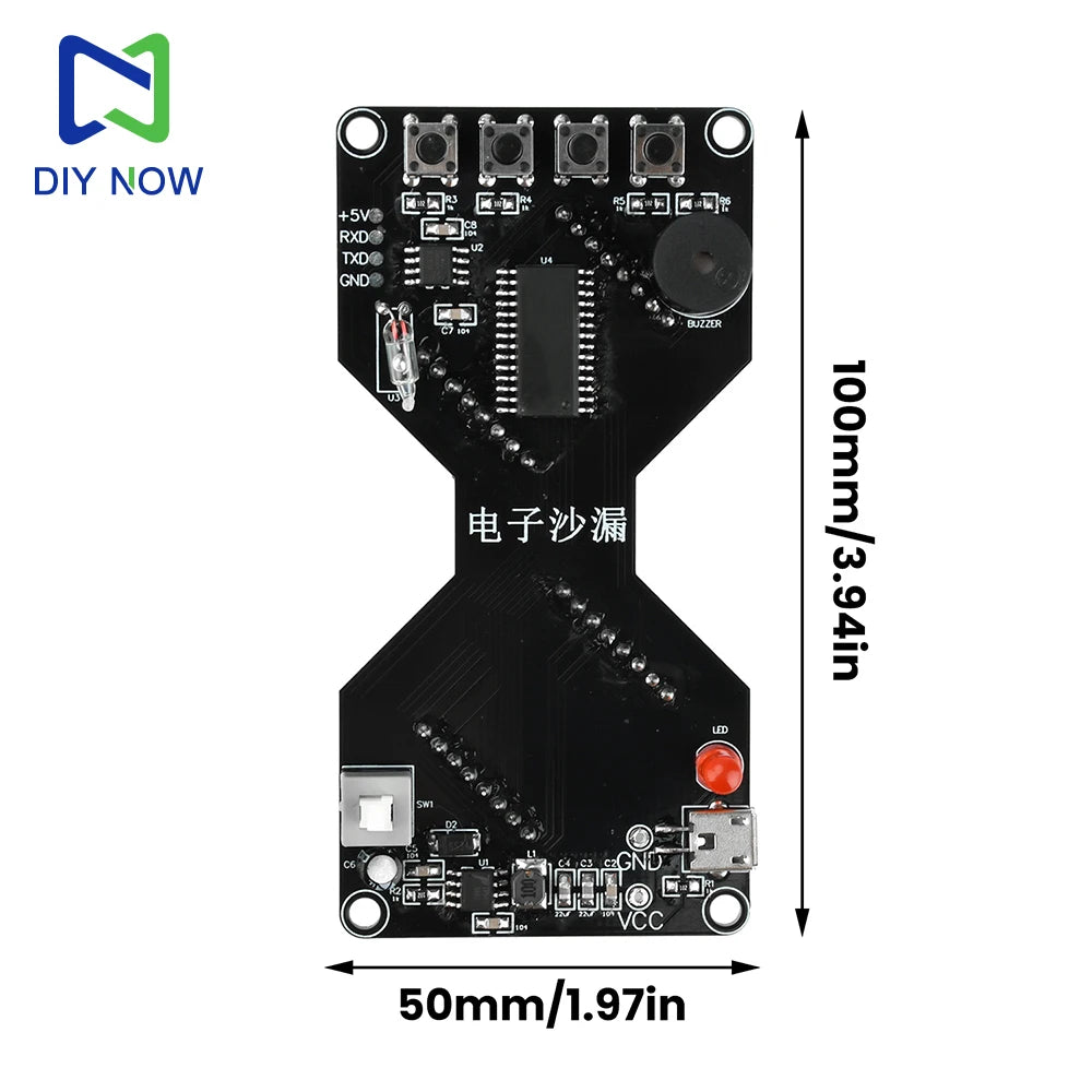 Black electronic circuit board for an LED matrix digital hourglass DIY soldering kit