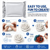 A five-step guide showing how to use premium air-dry clay to create a rose sculpture.