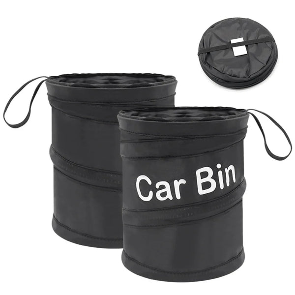 Black waterproof car bin trash can with a lid and side pocket