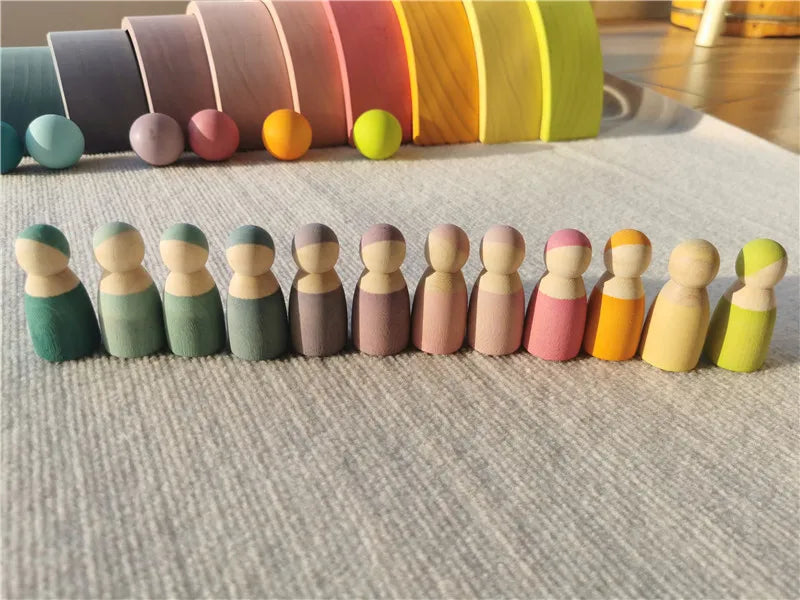 Rainbow Stacking Blocks & Peg Dolls Set – Natural Wooden Toy