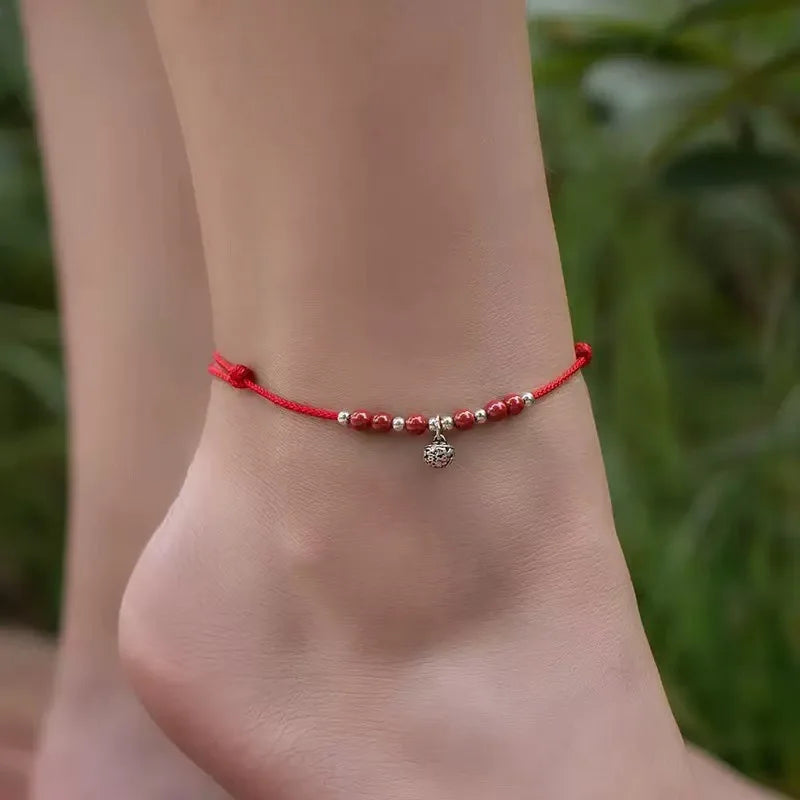 Handwoven Crystal Anklet with Natural Stone Charms