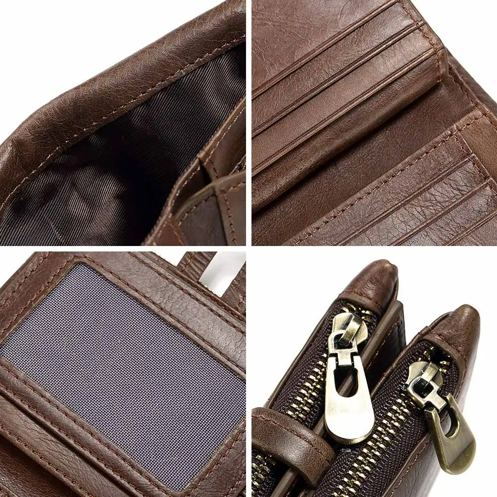 Vintage Leather Wallet with RFID Protection and Multiple Compartments