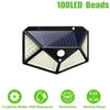 A solar powered motion sensor wall light featuring 100 LED beads and various lighting modes.