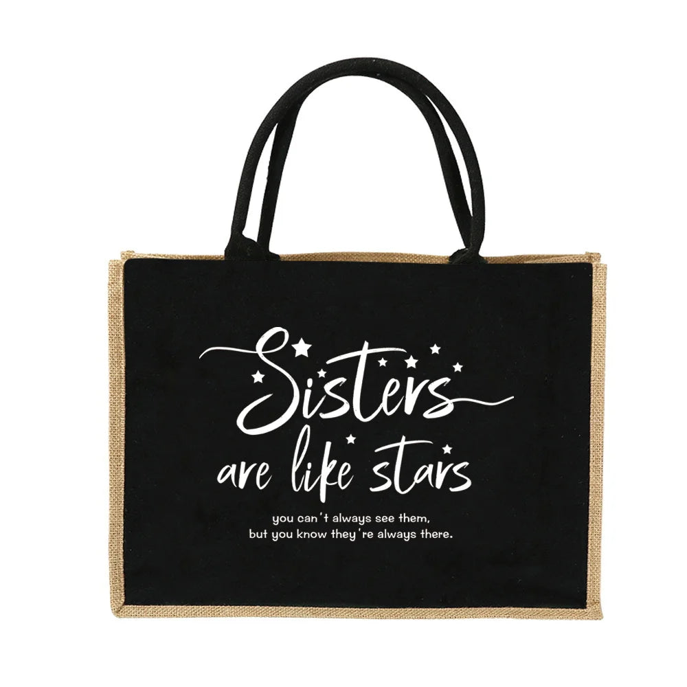 Vintage Jute Shopping Tote Bag with Waterproof Lining