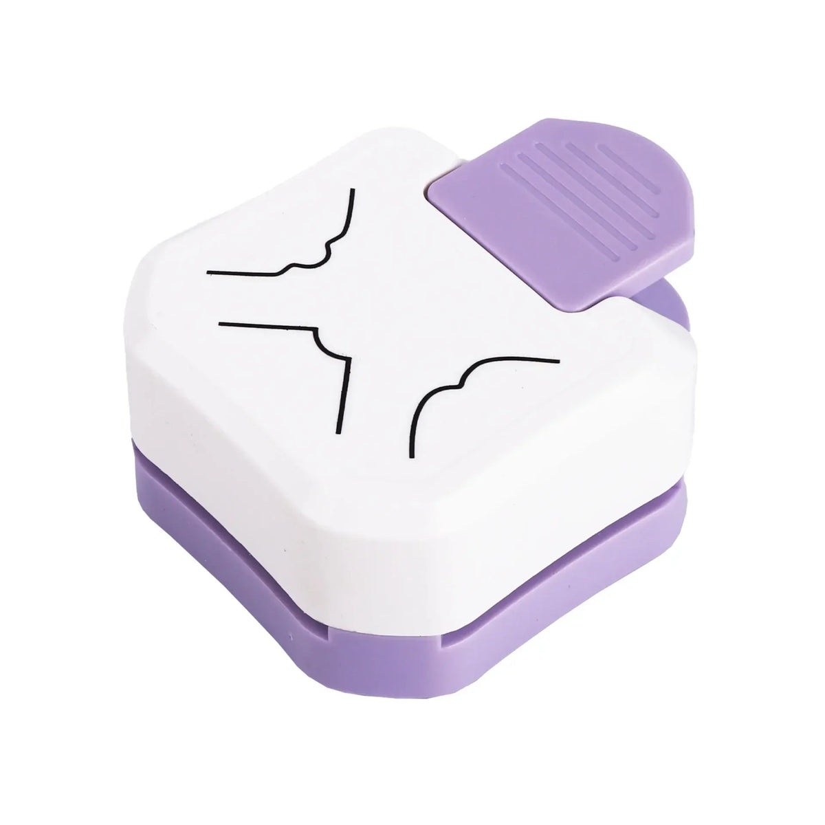 A white and purple 3-in-1 corner cutter tool for photos, cards, and paper crafts.