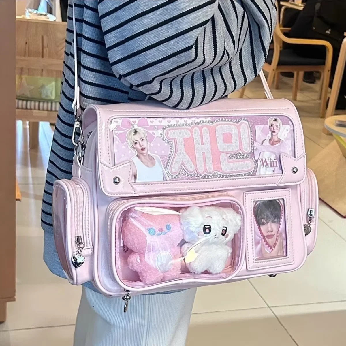 Y2K Transparent Pocket Crossbody Bag with DIY Badge Display
