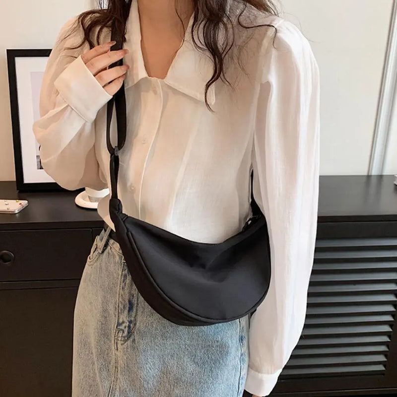 Nylon Crescent Crossbody Bag for Women