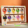 Wooden magnetic color sorting maze board with ice cream shaped magnetic pieces in various colors