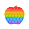 A brightly colored, rainbow-striped apple-shaped pop bubble fidget toy.