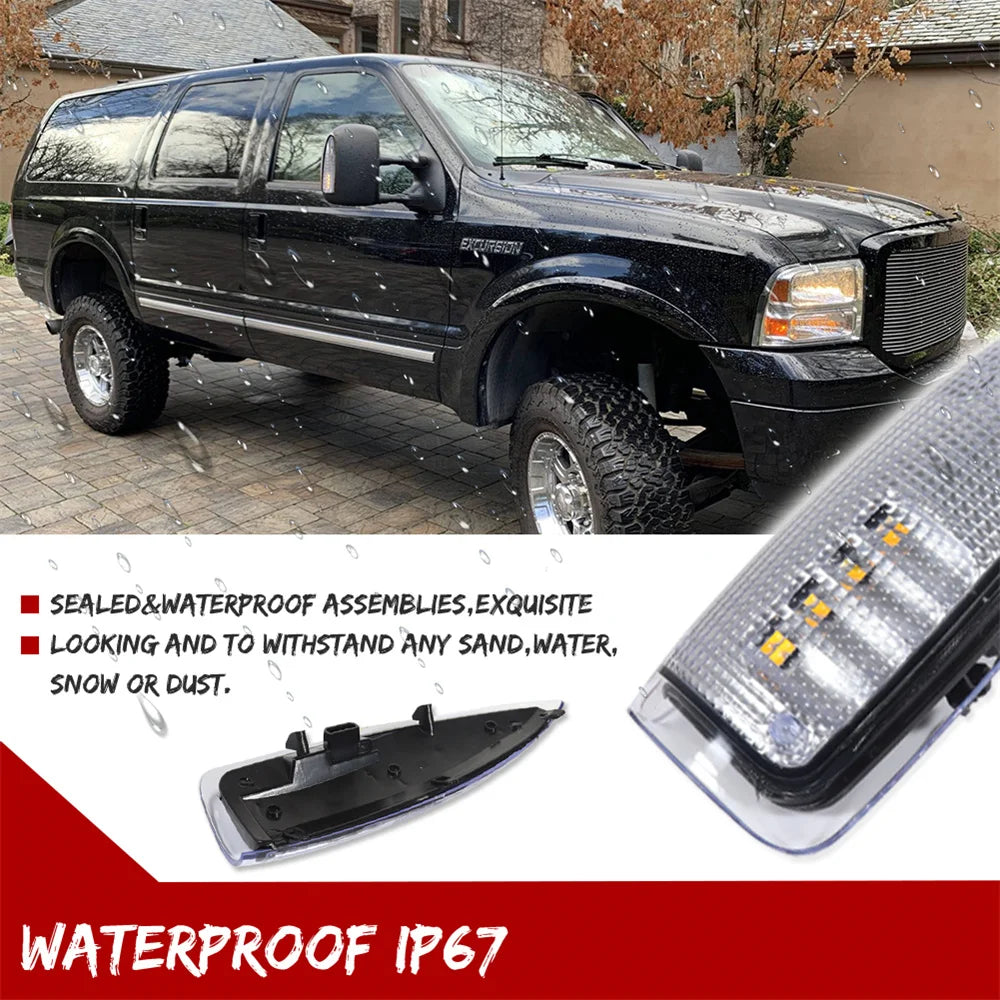 Amber LED side mirror turn signal lights for Ford Super Duty and Excursion vehicles