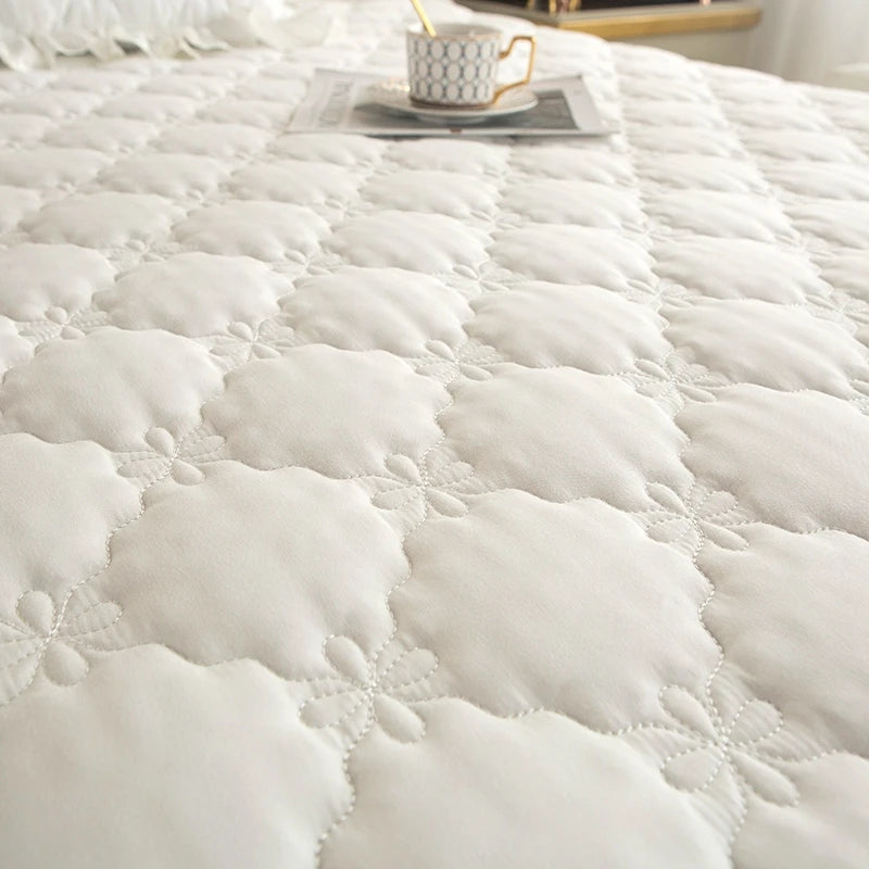 Quilted Solid Color Bed Skirt with Pleated Ruffle