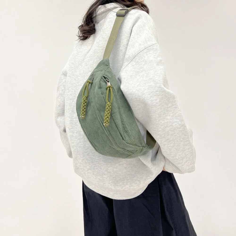 Corduroy Waist Pack for Women – Versatile Crossbody & Shoulder Bag