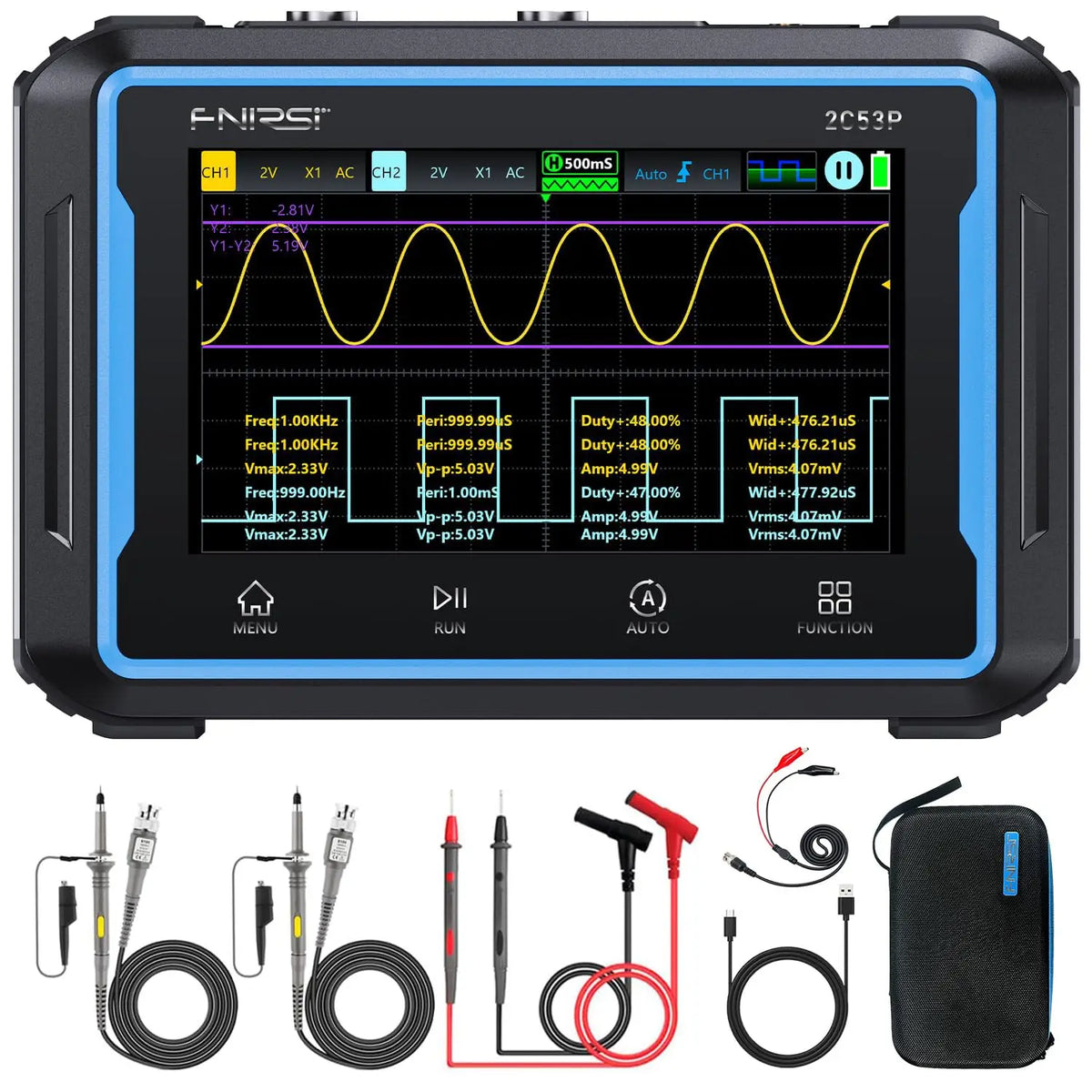 3-in-1 Handheld Oscilloscope, Multimeter, and Signal Generator with Touchscreen
