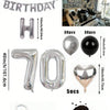 A kit for a balloon garland featuring silver and black foil numbers, including large letters and the number zero.