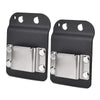 Black clip-on tool belt holster for drills and power tools with metal mounting plates