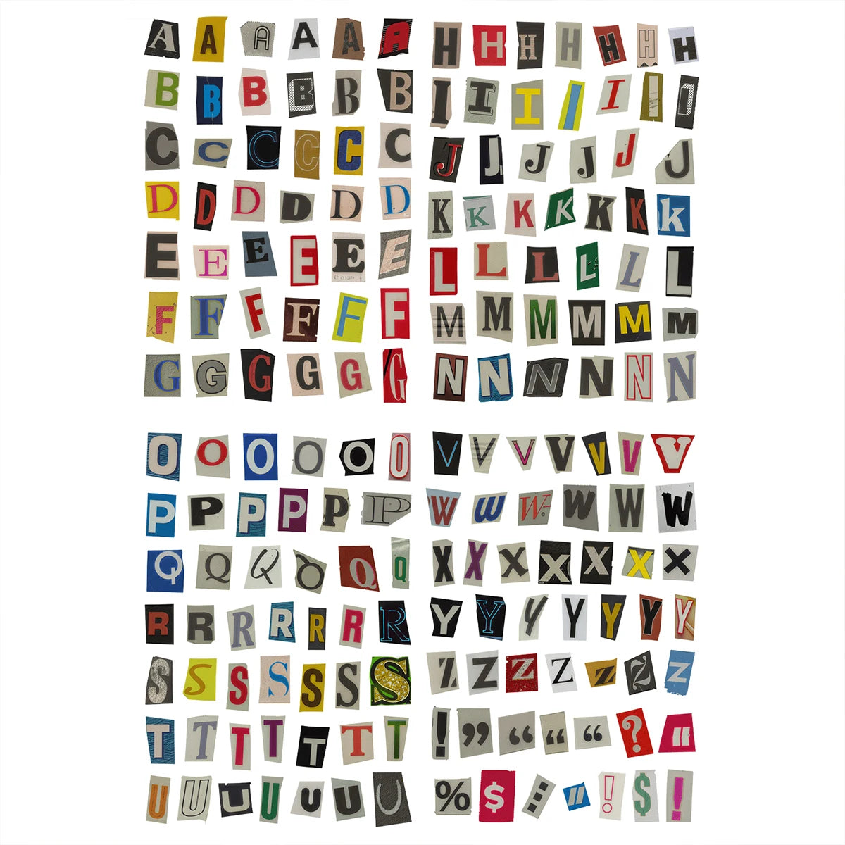 A collection of 181 vintage alphabet letter stickers in various colors and styles.