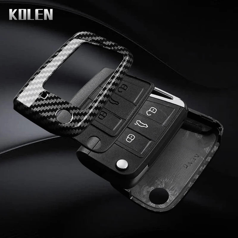 Carbon Fiber Car Key Case Cover for VW, SEAT & Skoda