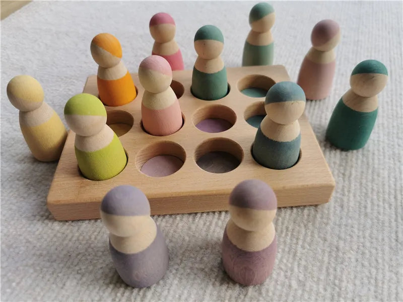 Rainbow Stacking Blocks & Peg Dolls Set – Natural Wooden Toy