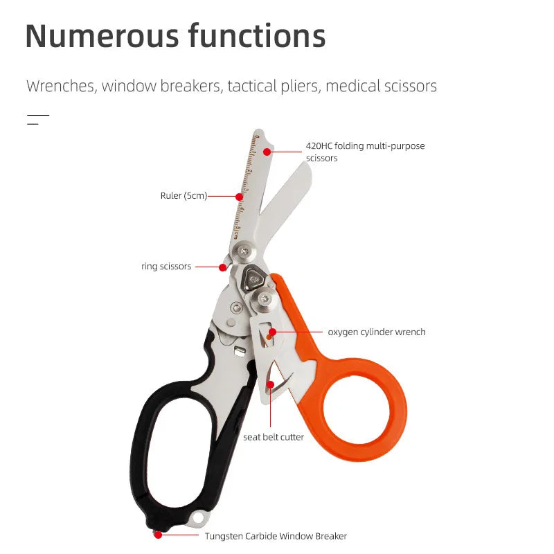 6-in-1 Foldable Emergency Rescue Scissors with Safety Hammer