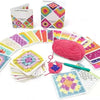 A collection of 50 crochet square pattern cards featuring mix and match designs in various colors.