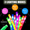 Three lighting modes of LED flash pop tubes shown in a close-up view with a switch button.