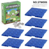 A set of six blue magnetic base plates for building blocks, packaged in a green box.