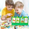 A green flip chart with laminated cards featuring animals and words for Montessori English learning.