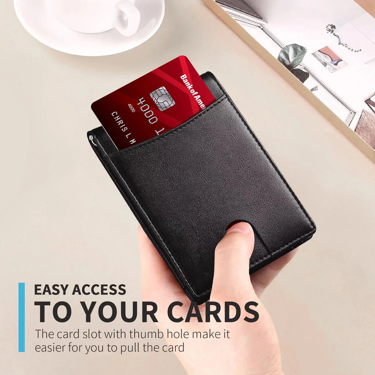 Slim Leather RFID Blocking Wallet with Money Clip