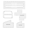 A set of five acrylic bag making templates including a zipper pocket, curve, and handbag patterns.