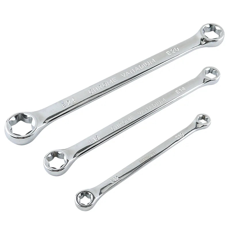 Professional E-Torx Wrench Set with Double-Ended Star Ring Spanners