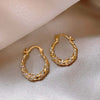 Gold twisted zircon hoop earrings displayed on a neutral background.