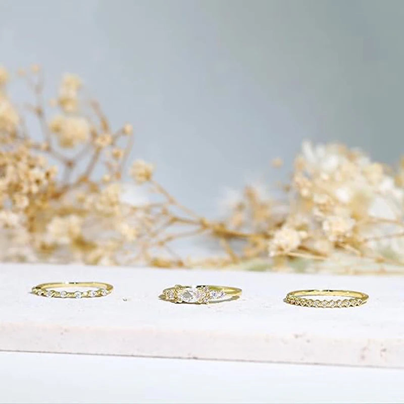 Dainty Gold-Plated Stacking Rings with Cubic Zirconia
